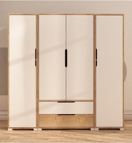 Resim Flora 4 Kapaklı 2 Çekmeceli Gardırop Beyaz Elbise Dolabı 