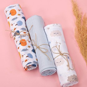 Resim 3lü Set - Müslin Örtü - Mavi Balkabağı - Mavi - Mavi Bulut 