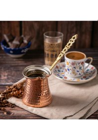 Resim El Yapımı Dövme Bakır Cezve 3 Fincanlık 1. Kalite 