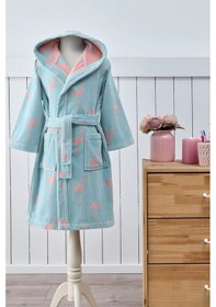 Resim Özdilek 11/12 Yaş-flamingo Mint- Kız Çocuk Kadife Pamuk Bornoz 