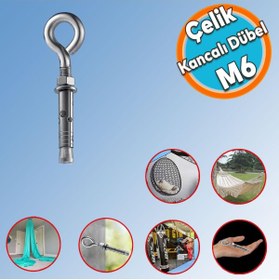Resim NZB Kancalı Çelik Dübel Hamak Salıncak Boks Torbası Lamba Avize İçin Gömlekli Kapalı Ağız Kanca M6 