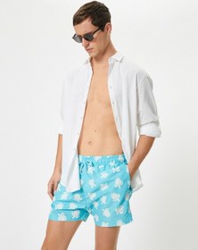 Resim Koton Deniz Şortu Kaplumbağa Baskılı Cepli Beli Bağcıklı Mavi Desenli 4sam00020mw 