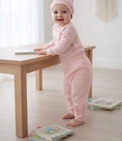 Resim Minelia Kids Kız Bebek %100 Pamuk 3’lü Takım Body Pantolon Şapka - Pembe 3-9 Ay 