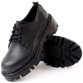 Resim Siyah Bağcıklı Günlük Yüksek Tabanlı Loafer Ayakkabı Siyah 