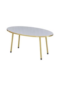 Resim Zigon Sehpa Ve Orta Sehpa Elips Gold Metal Ayak Gold Beyaz Set 