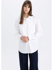 Resim DeFacto Relax Fit Poplin Uzun Kollu Tesettür Gömlek Tunik C2145AX24SPWT34 