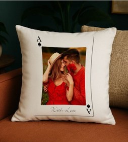 Resim Bk Gift Kişiye Özel Aşkımızın Ası Fotoğraflı İskambil Tasarımlı Beyaz Kırlent Yastık-3, Sevgiliye Hediye, Eşe Hediye Kobitmeyencom34309 Bk Gift 