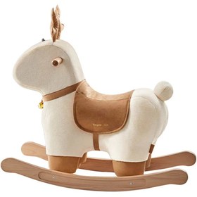 Resim Ahşap Geyik Sallanan At, Güvenli ve Yumuşak Binicilik Oyuncağı 