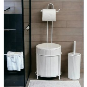 Resim Lüks Banyo Mutfak Çöp Kovası Metal Standlı Tuvalet Wc Kağıtlık ve Fırça Seti 