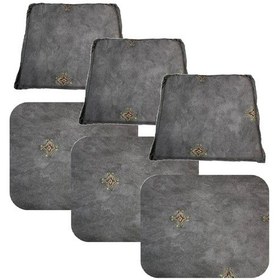 Resim Knsz minder seti 3 lü mazlum gri işlemeli kumaş oturma ve sırt tel sandalyesi minderi bir arada 