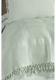 Resim %100 Pamuk Çift Kişilik Püsküllü Pike Takımı Velda Ada Çayı 