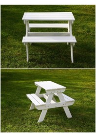 Resim Mandu Ahşap Çocuk Piknik Masası Beyaz 