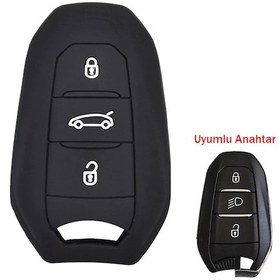 Resim Peugeot 208 308 508 3008 5008 Uyumlu Silikon Oto Anahtar Kabı Kılıf Siyah 