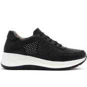 Resim Derimod Kadın Siyah Bağcıklı Kalın Tabanlı Deri Sneaker 25SFD501718 