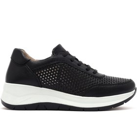 Resim Derimod Kadın Siyah Bağcıklı Kalın Tabanlı Deri Sneaker 25SFD501718 