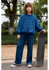 Resim Tommy Life Parlament Cepli Ön Dikiş Detaylı Geniş Paça Kız Çocuk Eşofman Altı -75144 Mavi 
