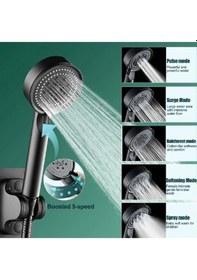 Resim Mainshop 1 Adet 5 Fonksiyonlu Su Tasarruflu Duş Başlığı Turbo El Duşu Siyah Çok Fonksiyonlu Mat Duş Başlığı Siyah 