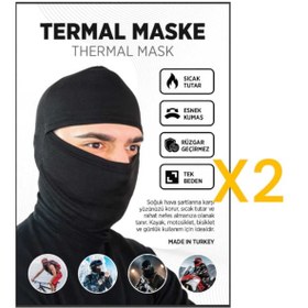 Resim SEVA Siyah Polar Kar Maskesi Termal Kışlık Maske Bere Boyunluk Motorcu Kask Bere Unisex Balaklava -2 ADET 