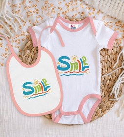 Resim Bk Kids Smile Tasarımlı Pembe Bebek Body Zıbın Ve Mama Önlüğü Hed Çok Renkli 