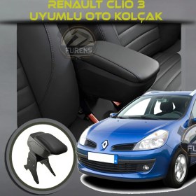 Resim Renault Clio 3 2007-2013 Uyumlu Kol Dayama ve Kolçak Sürgülü Bardaklıklı Ayarlanabilir Siyah Deri 