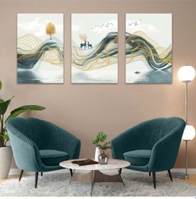 Resim Kolaj Çizim Dağ 3'lü Mdf Tablo Set 