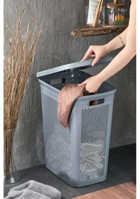 Resim İronika Slim Kapaklı Dekoratif Kirli Çamaşır Sepeti 45 Litre - Gri Gri 