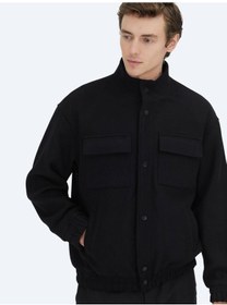 Resim Kip Siyah Comfort Fit Dik Yaka Casual Dokuma Mont Siyah 