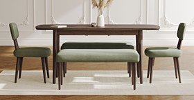 Resim Lyno 77x140 Cm Açılır Yemek Masası Takımı (2 Roa Bench & 2 Roa Sandalye) - Kadife - Karamel / Açık Meşe 