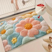 Resim 1 Adet Çiçek Desenli Kaymaz Kapı Paspası - Süper Lif İmitasyon Kaşmir, Emici Hızlı Kuruyan Banyo için TPR Tabanlı, Mutfak ve Giriş Yolu için Makinede Yıkanabilir, Tatil Partisi Dekoru & Hediye, Banyo Matı 