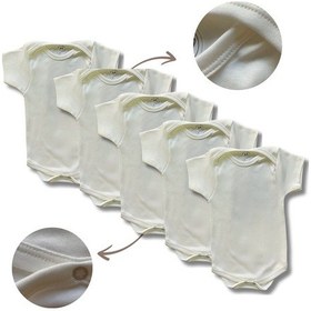Resim Kısa Kollu 5'li Organik Pamuk Çıtçıtlı Bebek Body&zıbın 5 Adet Ekru 