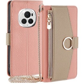 Resim Csdake Honor Magic6 Pro 5g İçin Makyaj Aynası Pu Deri Cüzdan Kılıfı, Çapraz Askılı 