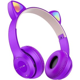 Resim BLUPPLE P47m Kedili Katlanabilir Kulak Üstü Kablosuz Bluetooth 5.0 Kulaklık Ledli Genç Kız Kadın Mor 