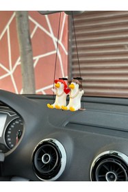 Resim 3dbaydesign AŞK ve SEVGİYİ simgeleyen Altın Zincirli Sallanan Şapkalı Cift Ördek Yeni Trend Dikiz Ayna Süsü 