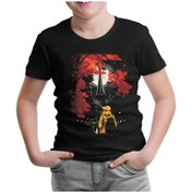 Resim Girl With Yellow Coat Watching Eiffel Tower Siyah Çocuk Tshirt 001 