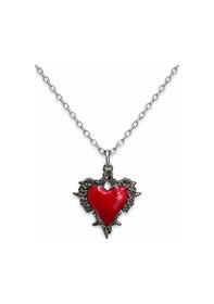 Resim Gotik Kırmızı Kalp Kolye Gümüş Renk Zincir Unisex Metal Aksesuar Çok renkli 