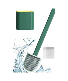 Resim Ams Net Duvara Monte Edilebilir Kapaklı Askılı Klozet Yumuşak Silikon Başlıklı Tuvalet Fırçası Seti Haki 