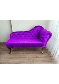 Resim Ters Kol Dekoratif Bihter Koltuk Josefin Puf 130 Cm Ceviz Ayak Lila 