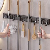 Resim 1 Adet Banyo Depolama Rafı Ayarlanabilir Kancalı Metal Paspas ve Süpürge Tutucu, Ev, Mutfak, Bahçe, Çamaşırhane, Garaj için Duvara Monte Organizatör - Lake Kaplama, Yer Tasarruflu Raflar için Paspaslar, Süpürgeler, Aletler 