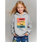 Resim Erkek ve Kız Çocuk Yüzme Temalı Kapüşonlu Sweatshirt - Yüzme Şapkası ve Gözlük Baskılı Sevimli Havuz Tasarımı, Pembe ve Renk Bloklu, Makinede Yıkanabilir (İdeal Hediye), Sonbahar/Kış için Rahat Günlük Kazak 