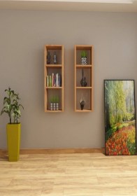 Resim Kitaplık Atlantik Çam Duvar Rafı Takım Kahve 