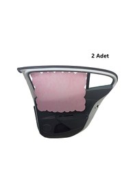 Resim Oto Güneşlik Perdesi Yan Cam Araç Arka Koltuk Emzirme Örtüsü Açık Pembe Keçe Vantuz Tutucaklı 2 Adet 