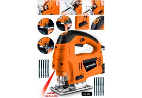 Resim Steiner Alman 4600 W Lazerli Sjs Metal Şanzuman 6 Kademe Devirli Pandül Ayarlı Dekupaj Testere Makinesi Turuncu + 10UÇ 