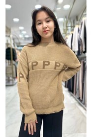 Resim Minimoda Kids Kız Çocuk Yırtık Detaylı P Desenli Kazak 