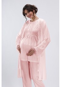 Resim Lorians Pudra Hamile Ve Lohusa Pijama Takımı 3'lü Set 