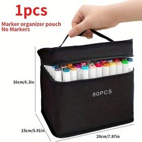 Resim Geniş Kapasiteli Katlanabilir Marker Saklama Çantası - Çok Fonksiyonlu Kanvas Kalem Kutusu + Taşınabilir 60/80/100 Renkli Marker Sanat Malzemeleri Düzenleyici Seti (Markerler Dahil Değildir) 