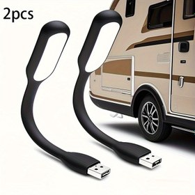 Resim 2 adet Mini USB LED Okuma Gece Lambası, Esnek Siyah Taşınabilir Lamba PC Laptop, Notebook, Güç Bankası için - RV'ler, Kamp, Seyahat, Kamp Aksesuarı için İç Aydınlatma, Pilsiz 