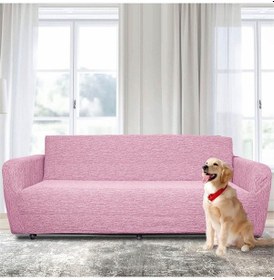 Resim Jakarlı 3 Kişilik Pembe Lastikli Kanepe Örtüsü Lastikli Koltuk Örtüsü Koltuk Kılıfı Pudra 