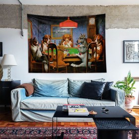 Resim Dogs Playing Poker Duvar Örtüsü - 100 cm x 135 cm 
