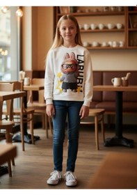 Resim Kız Çocuk Pamuklu Baskılı Karakter Baskılı Tasarım Sweatshirt-16400 Ekru 