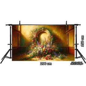 Resim Venspor Renkli Çiçeklerle Süslenmiş Gotik Arka Plan - 200x150cm Fon Duvar Örtüsü 